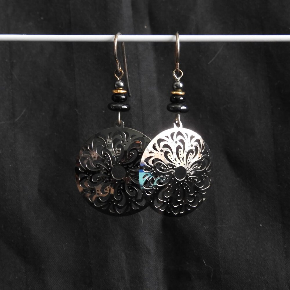 2/$13 Adajio Art Deco Black Hematite Filigree Earrings Handmade in USA - Picture 5 of 8